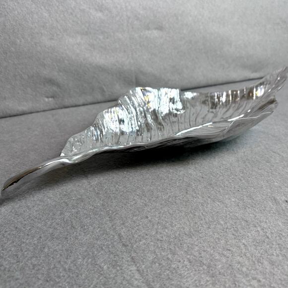 Beatriz Ball Autumn Leaf Platter Bowl Holiday Entertain Serving Party Silver - Picture 4 of 7